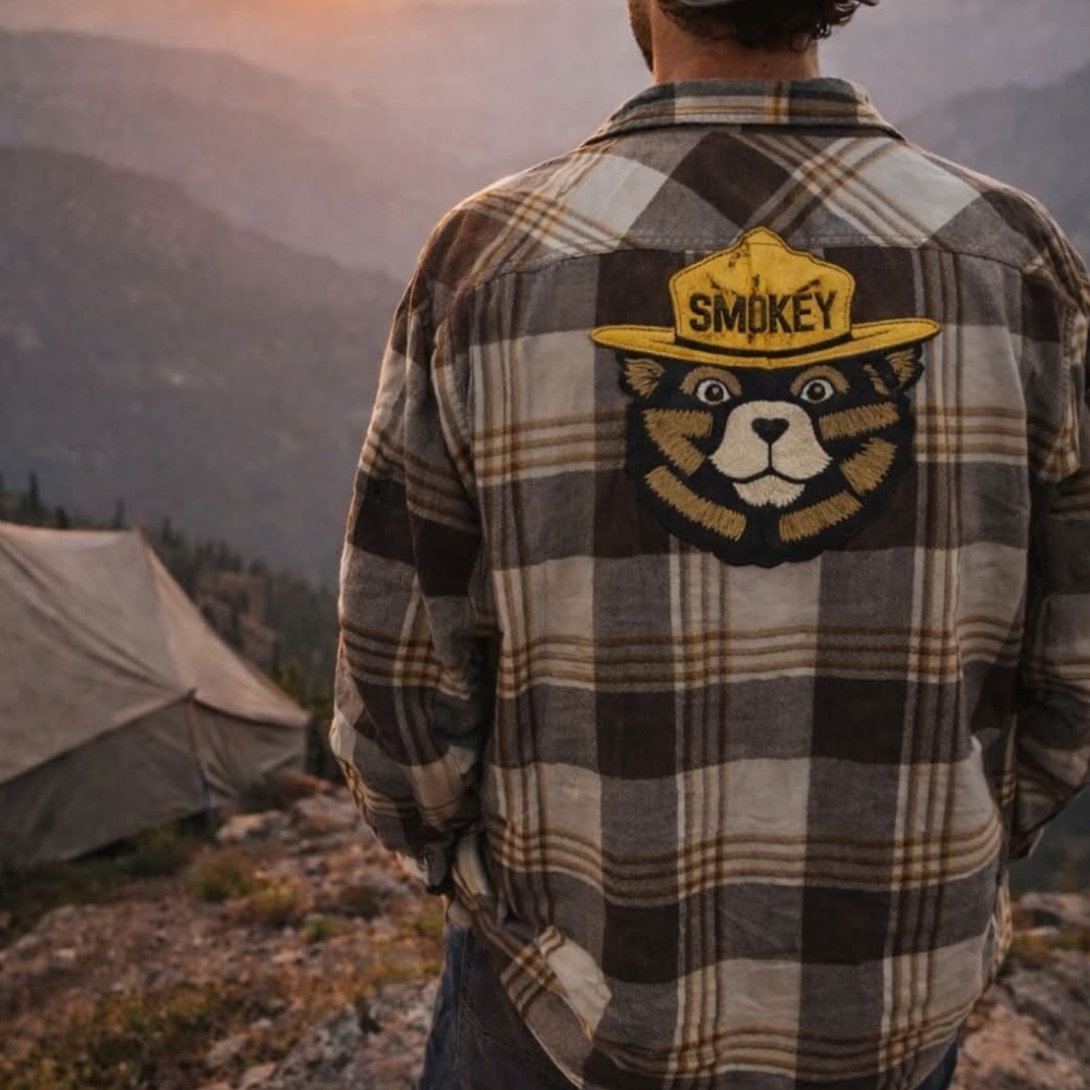 Angry Minnow Vintage Smokey Bear Flannel Plaid Shirt Unisex Small‎ Cabincore